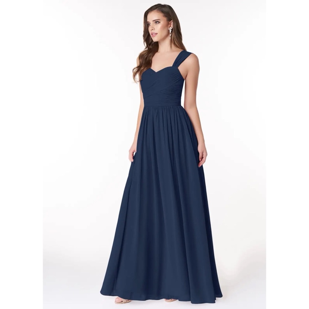 Azazie Zapheira Dark Navy Bridesmaid Dress US 10 A10 Chiffon Maxi Gown - Picture 5 of 13